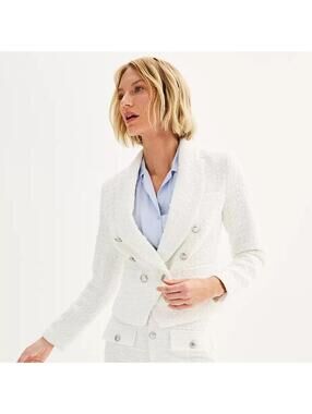 NWT Nine West tweed White double breasted blazer jacket L